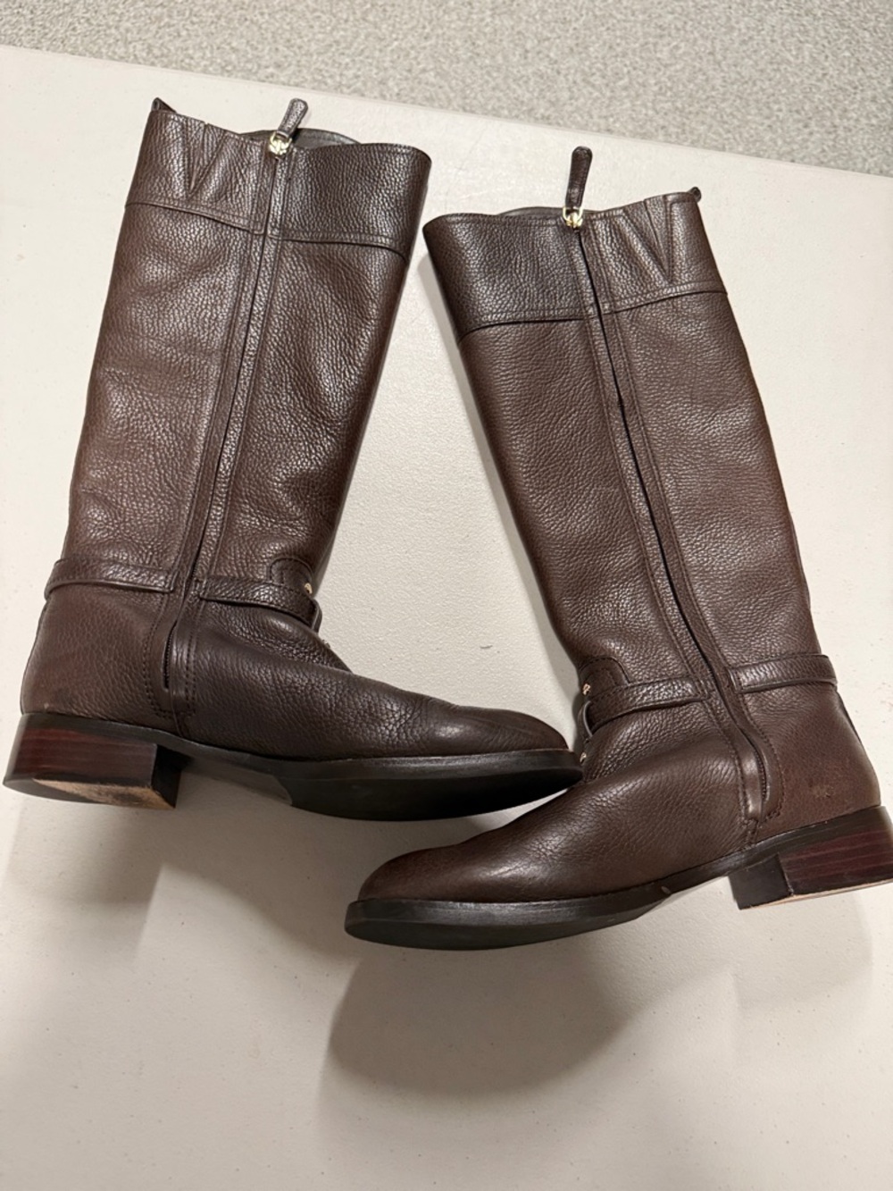 Tory Burch Brown Tall Leather Riding Boots with Logo Medallion - Picture 4 of 10